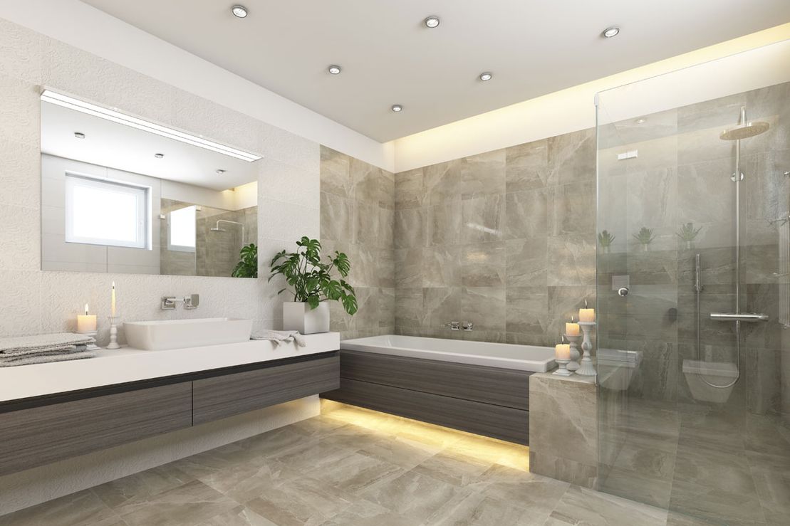 Badezimmer mit modernen Fliesen